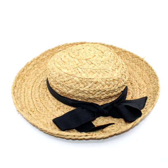 B0 Flawless HELEN KAMINSKI Classic Bretton Straw Natural Hat Summer Bow Flower - Picture 3 of 6